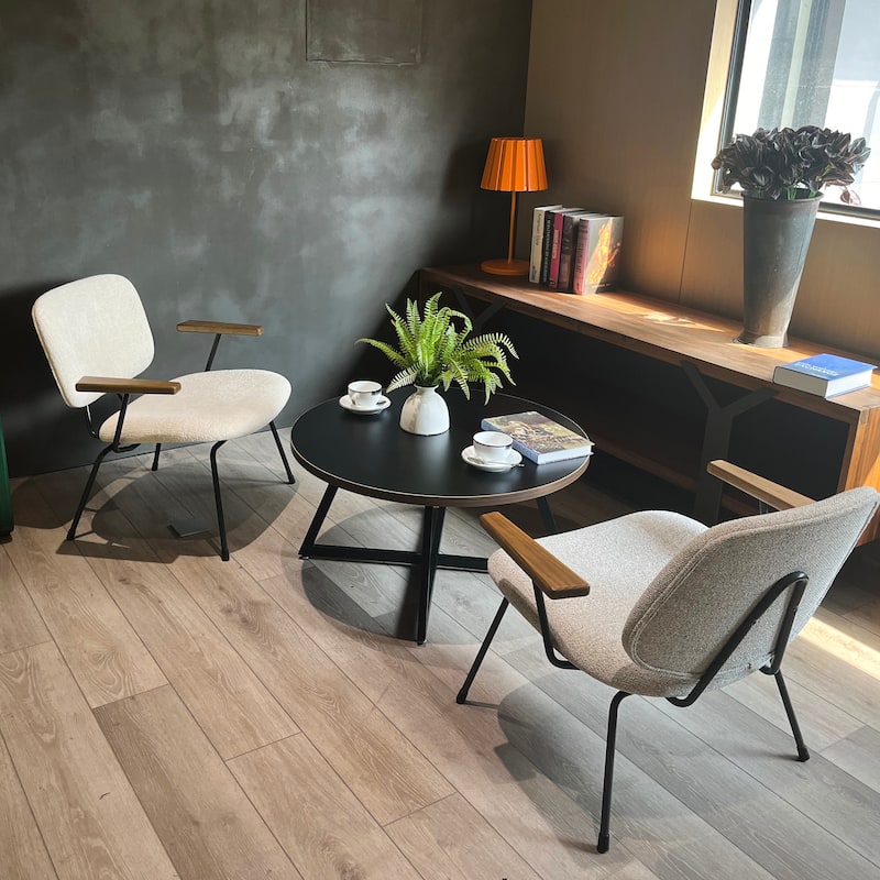 Round Coffee Table Wood Grain and Black Metal