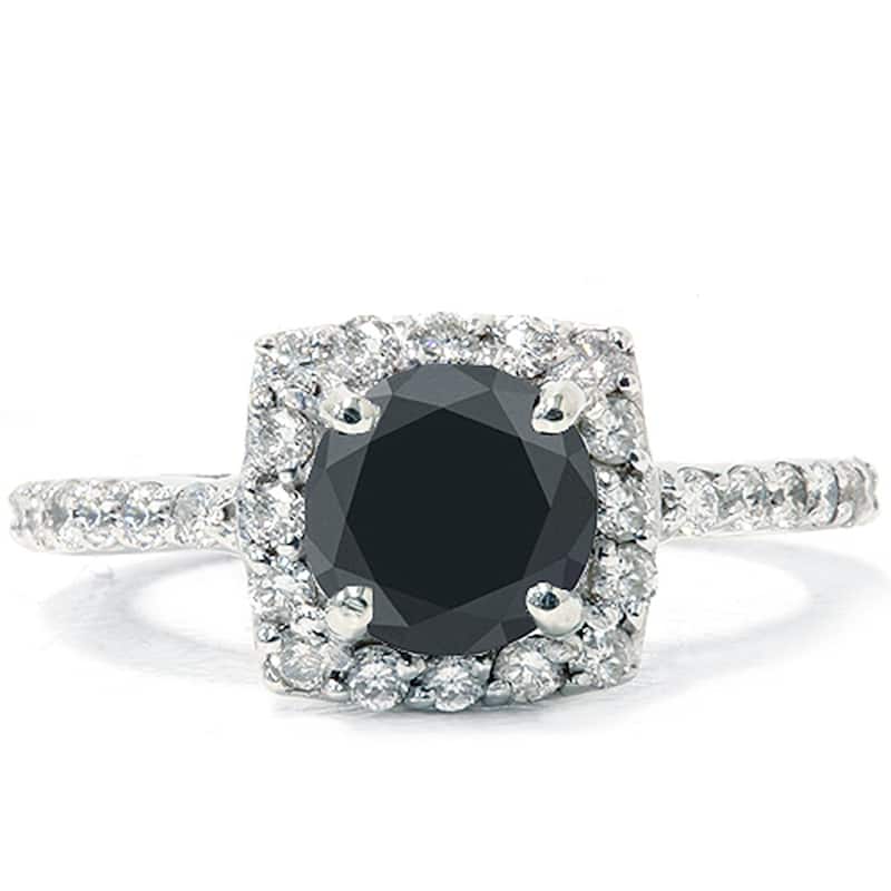 1 3/8ct Diamond & Black Engagement Ring White Gold