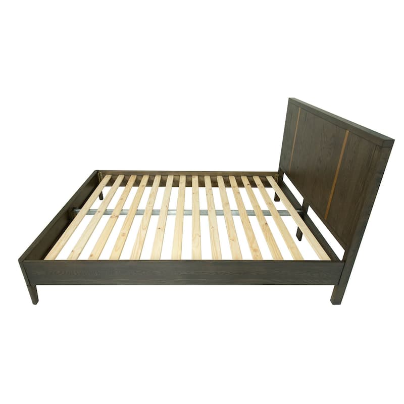 Cid Ohio King Size Platform Bed, Panel Headboard with Gold Accents, Brown