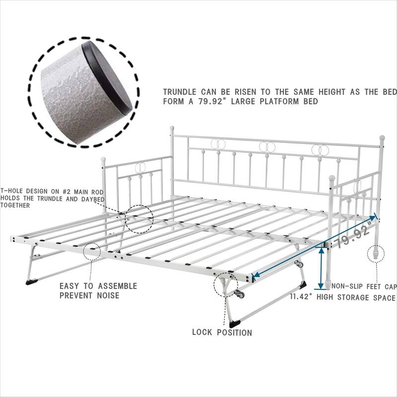 Twin Steel Metal Daybed With Pop-Up Trundle