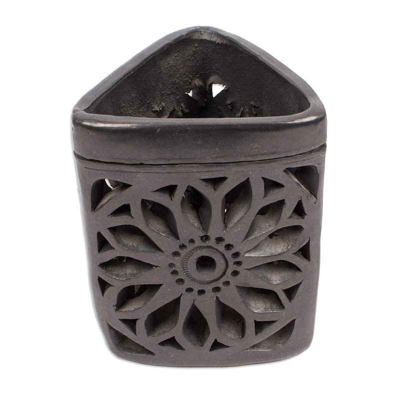 Handmade Oaxacan Dusk Ceramic Pencil Holder (Mexico) - 3.9" H x 3.1" W x 3" D - Gemstones - Black
