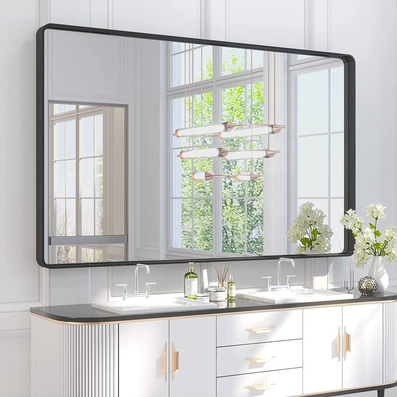 TETOTE Modern Metal Frame Wall Mounted Bathroom Vanity Mirror - 60x36 - Black