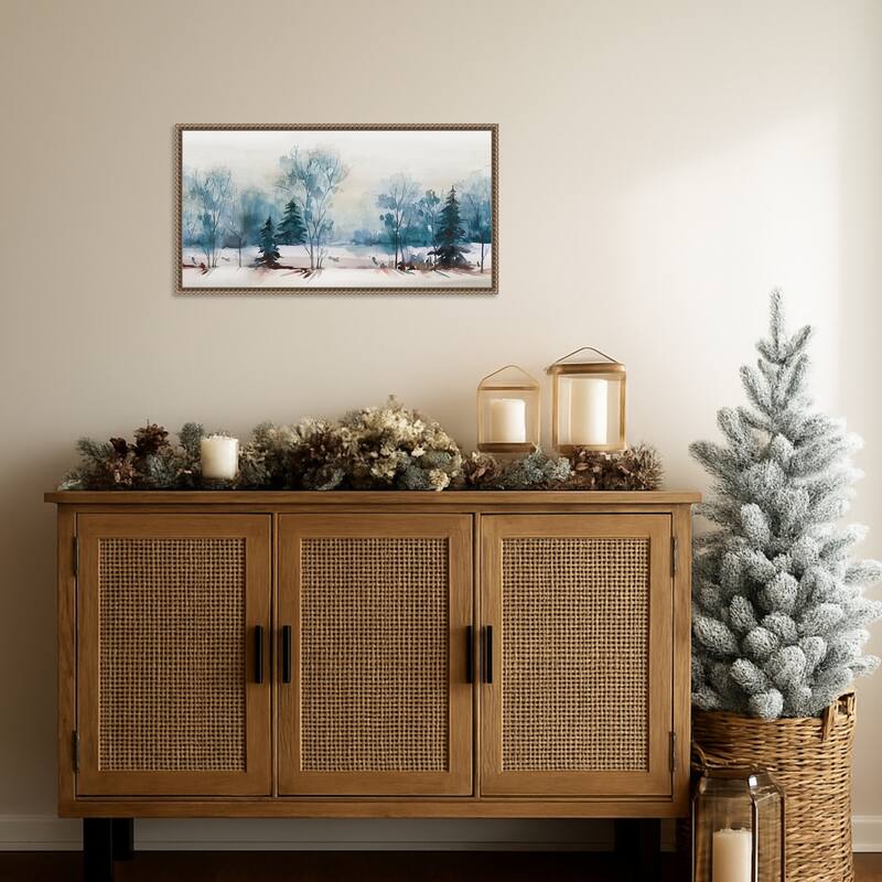 Dusty Blue I by Isabelle Z (27 x 14 in.), Framed Canvas Wall Art Print - Sylvie Beaded Dark Gold