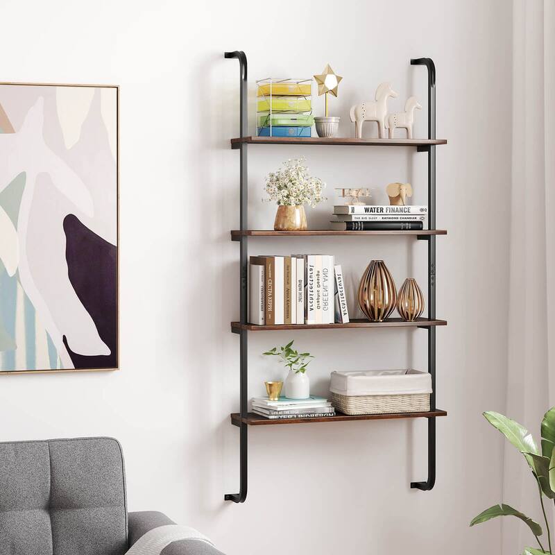 Costway 1/2 PCS 4-Tier Wall-mounted Ladder Shelf Display Bookshelf