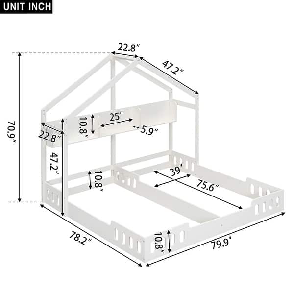 dimension image slide 1 of 2, Full and Twin Size L-Shaped Metal Bunk Bed with Slide and Short Ladder, White, 4 Beds in 1 for Family or Guests