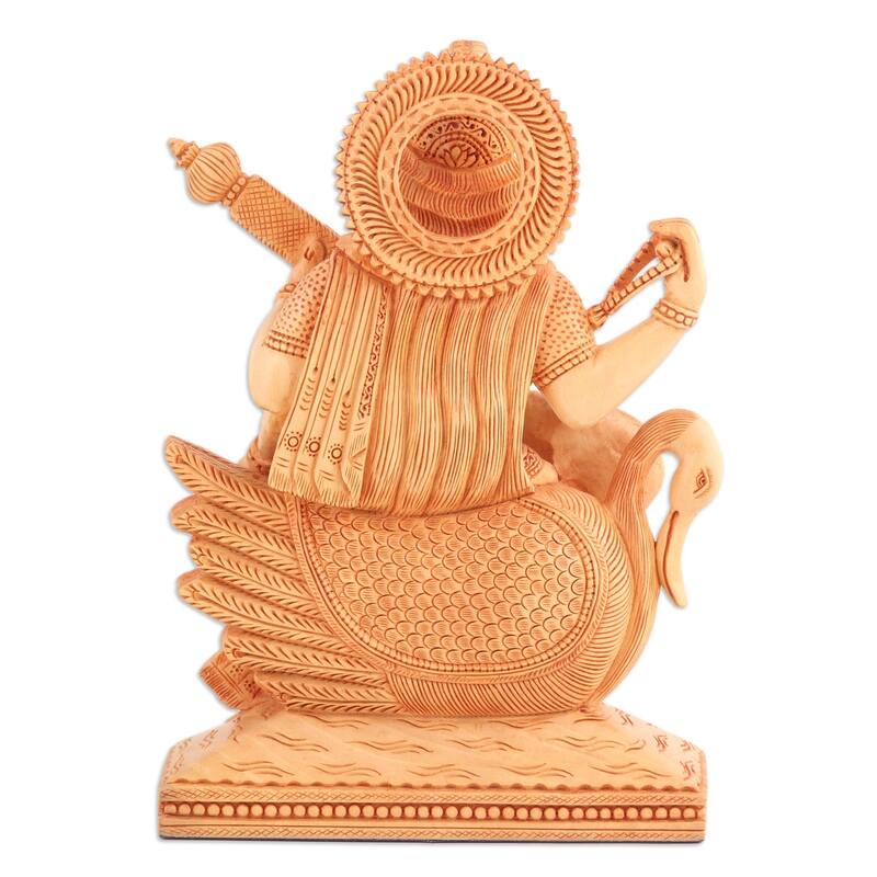 Novica Handmade Holy Saraswati Wood Sculpture
