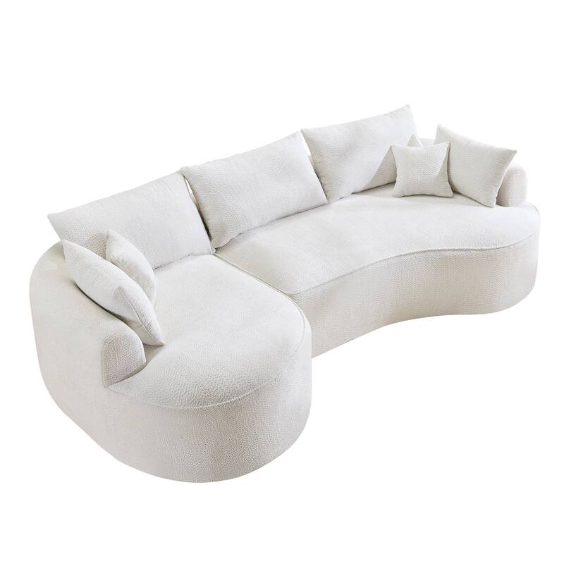 L Shape Sectional Sofa with Curved Chaise Lounge, High-Resilience Sponge Boneless Sofa, Upholstered Sofa with Throw Pillows