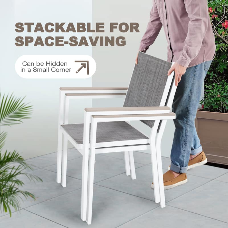 7-Piece Outdoor Dining Set with Umbrella Hole, Stackable Chairs