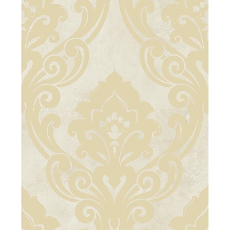 Seabrook Designs Vogue Damask Unpasted Wallpaper - 20.5 in. W x 33 ft. L - Metallic Champagne and Off-White