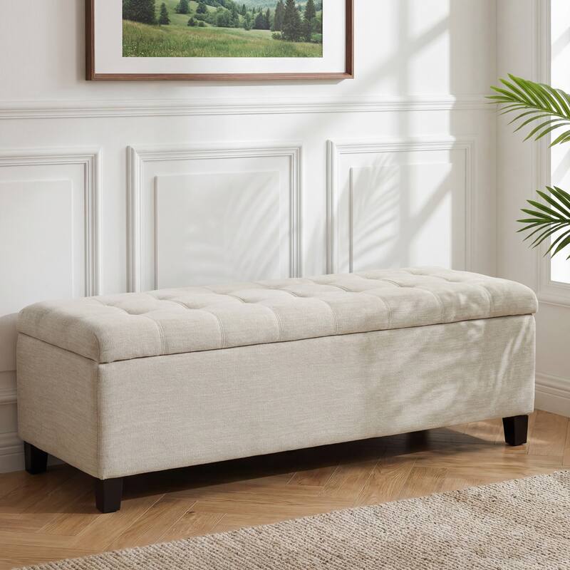Upholstered Storage Ottoman Bench for Bedroom, Entryway & Foot Rest - Beige