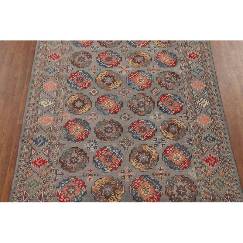 All-Over Gray Kazak Living Room Area Rug Hand-Knotted Wool Carpet - 6'7" x 9'8"