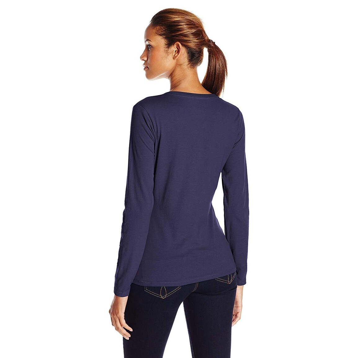 Hanes Women S V Neck Long Sleeve Tee Hanes Navy Large Overstock 31806787