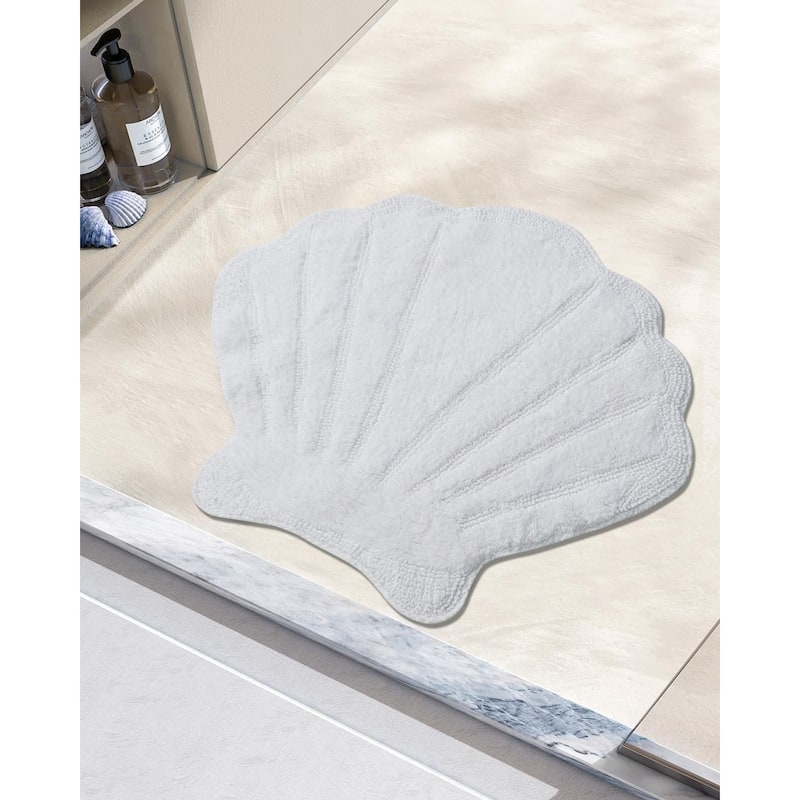 Better Trends Seashell Bath Rug 100% Cotton Absorbent Reversible Bathroom Mat Marilyn Collection - 25x28 Shell - White
