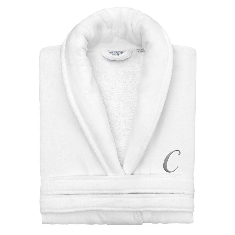 Authentic Hotel and Spa 100% Turkish Cotton Personalized Unisex Anovia Velour Bathrobe - Grey Script Font - Large/XLarge - C