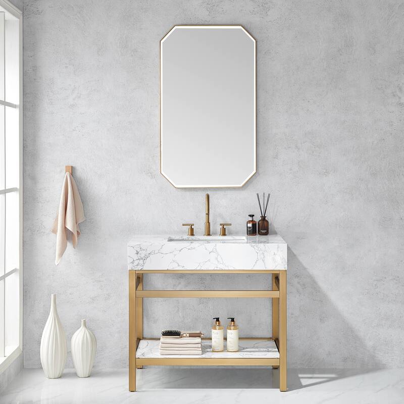 Sabadell Octagon Stainless Steel Framed Wall Mirror