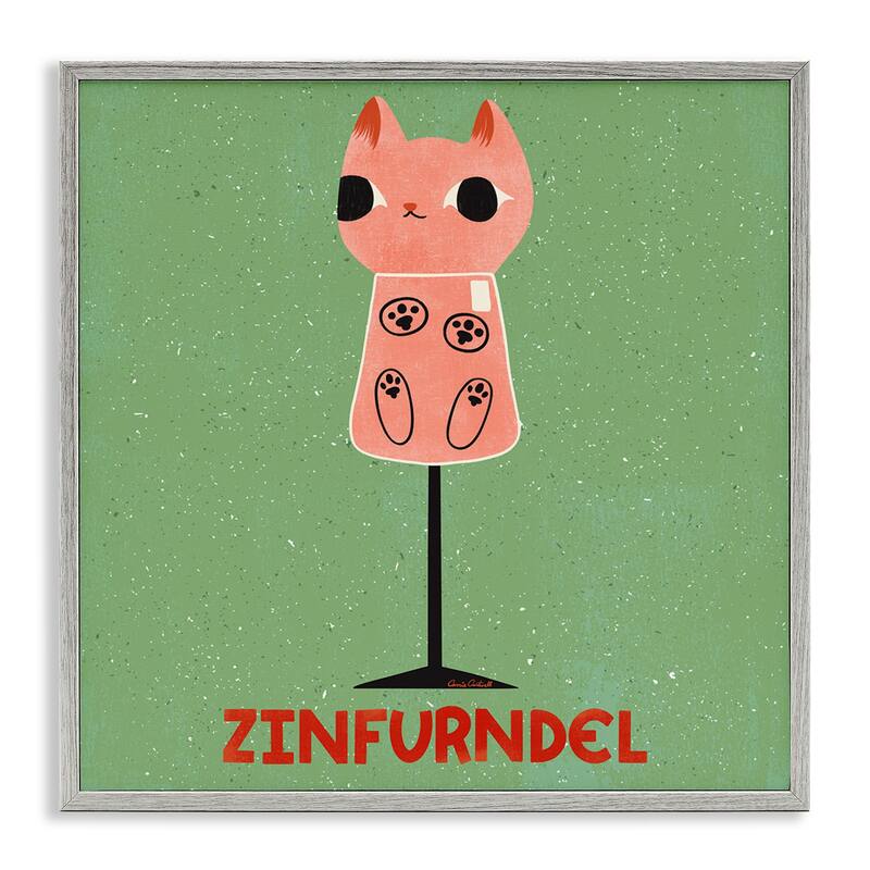 Stupell Zinfurndel Feline Wine Framed Giclee Art Design By Carrie Cantwell - 12 x 12 - Grey