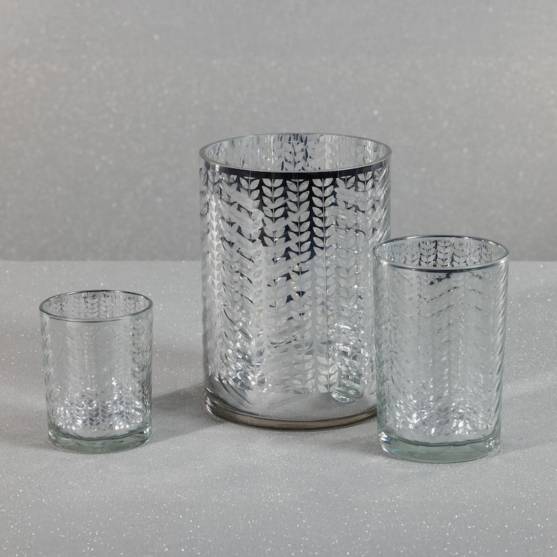 Laser-Etched Metallic Glass Hurricane Candle Holder