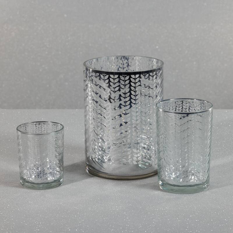 Laser-Etched Metallic Glass Hurricane Candle Holders, Set of 2