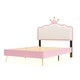 preview thumbnail 5 of 8, Twin size Upholstered Princess Bed With Crown Headboard,with Headboard and Footboard with Light Strips,White+Pink