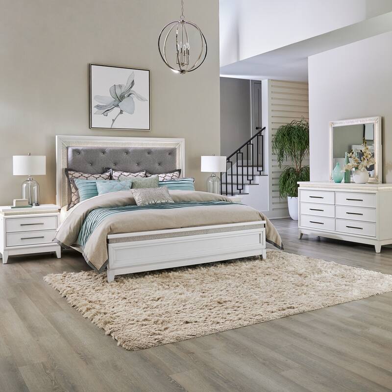 Liberty Furniture Reflections Upholstered Bed, Dresser & Mirror, Chest, Night Stand - King or Queen - Bed, Dresser, Mirror, Nightstand - Queen