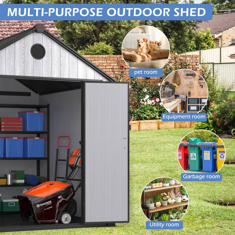 7.4 ft. W x 7.4 ft. D All-Weather Resin Outdoor Plastic Storage Shed