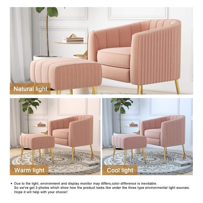 Velvet Armchair with Ottoman Set Accent Living Room Chair