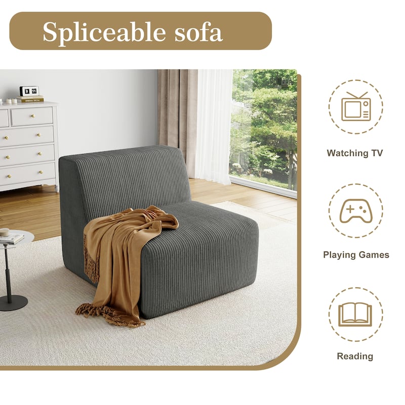 UIXE Upholstered Corduroy Armless Slipper Chair - 34.5" W x 31.8 H" 35.3 D"