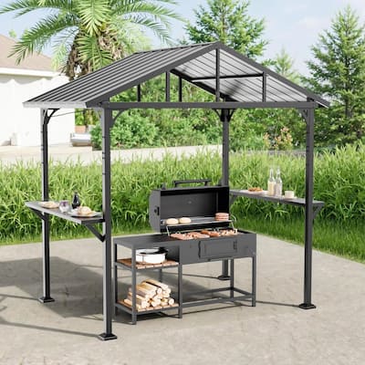 5ft x 8ft Hardtop BBQ Grill Gazebo with Hooks and Shelves