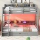 preview thumbnail 16 of 24, Twin over Full Bunk Bed with Storage Shelves, LED Light and a Drawer, Solid Wood Bunk Bedframe with USB Charging Station