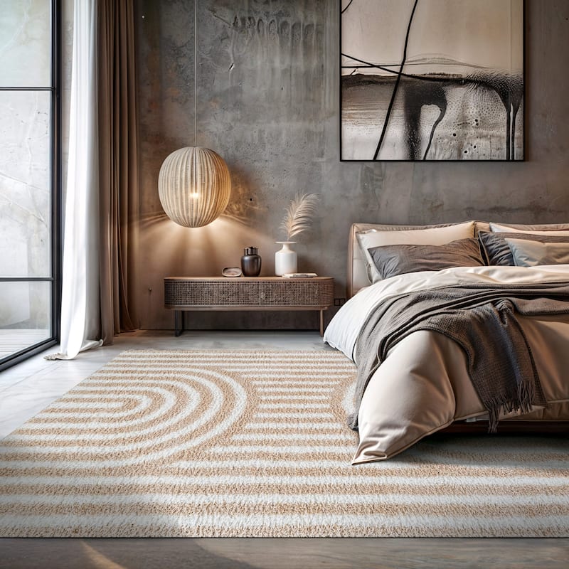 Abstract Arch Shag Rug - Medium Pile, Durable & Easy to Clean - Anthracite Dark Gray