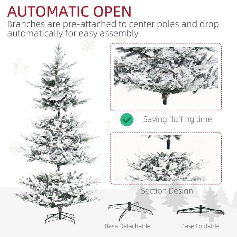 HOMCOM 8 Foot Snow Flocked Artificial Christmas Tree - 7.87 ft