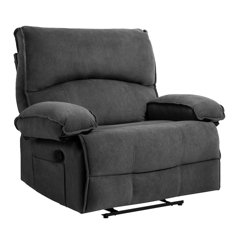 Grey Oversized Velvet Recliner with Massage Heating Lumbar Pillow, Pillow Top Arms, Side Pockets