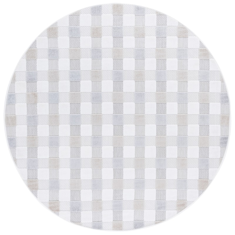 SAFAVIEH Stella Bjarnþora Transitional Indoor/Outdoor Washable Backyard Patio Rug - 6'7" Round - 6'7" Round - Ivory/Grey Beige