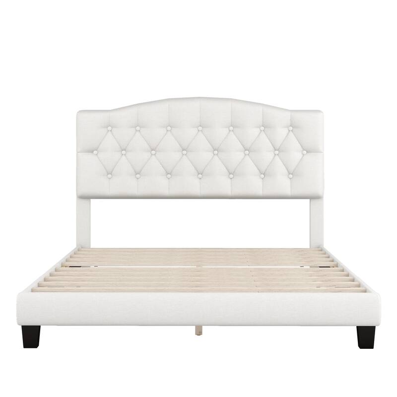 Upholstered Platform Bed Frame with Diamond Tufted Headboard,Beige