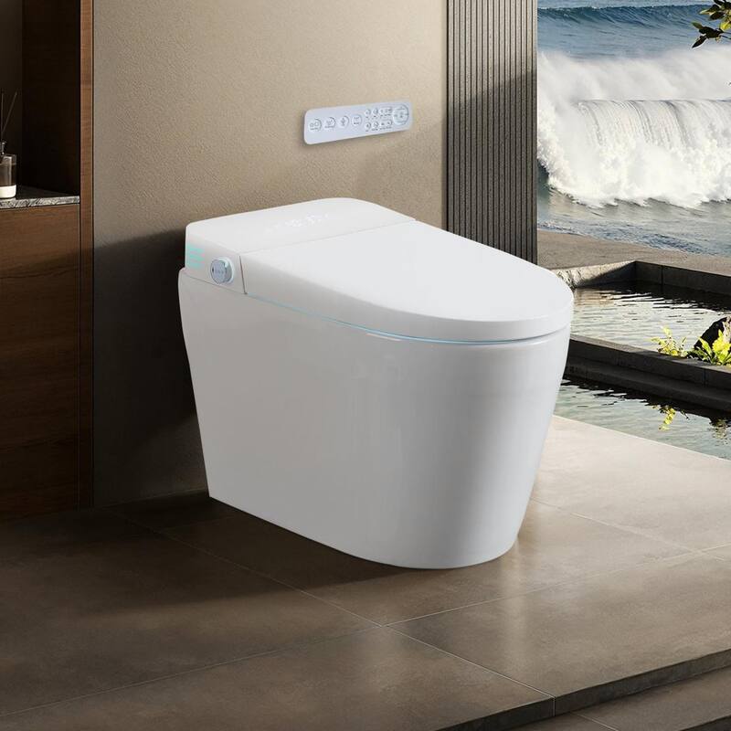 Modern Tankless Bidet Toilet with Auto Flush, Heated Seat and Remote