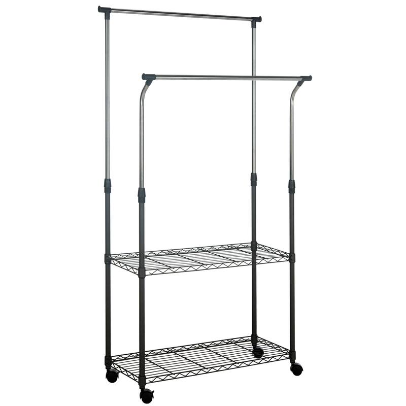 SAFAVIEH Storage Sheilah Chrome Double Rod Clothes Rack - 35Wx14Dx36H