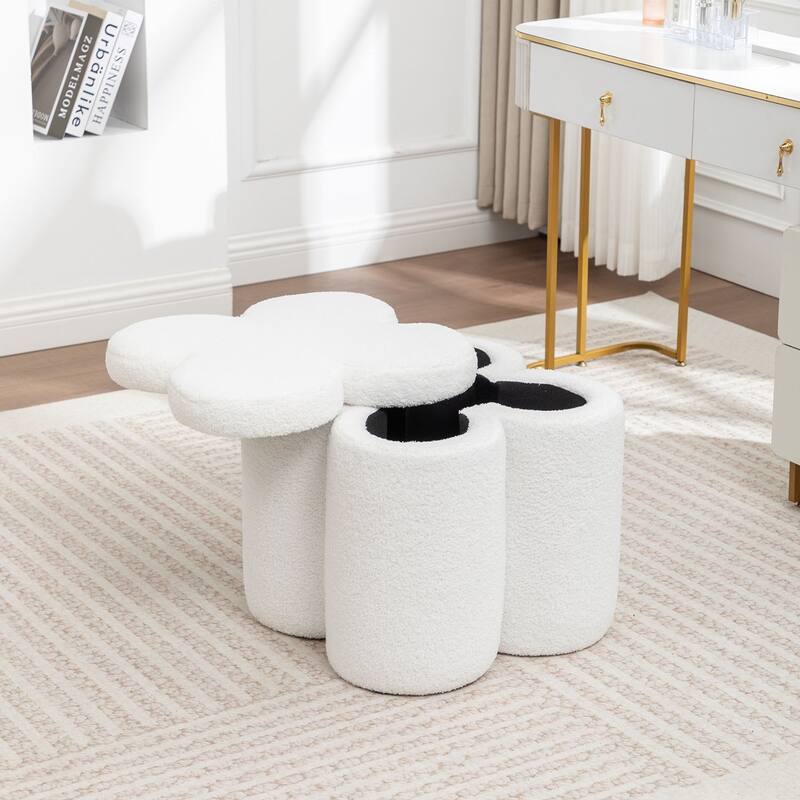 SEYNAR Modern Glam Teddy Velvet Flower Shape Storage Ottoman