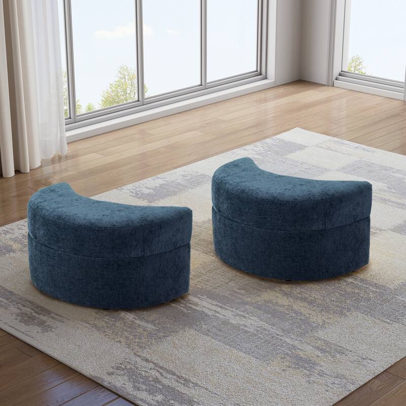 2 Set Moon Chenille Storage Ottoman - Navy