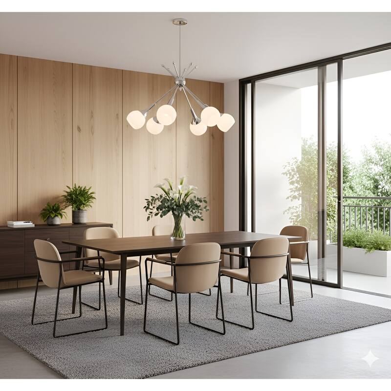 Six-Arm Celestial Wrought Iron & Blown Glass Oil Rod Pendant - Chrome