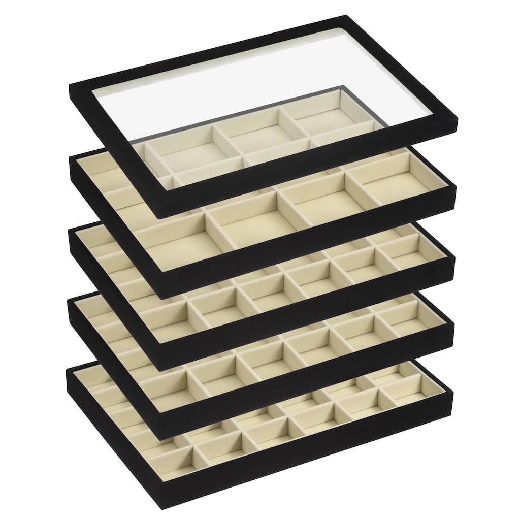 Jewelry Tray, 4Pcs - Velvet Stackable Jewelry Display Tray with Lid