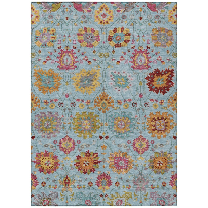 Machine Washable Indoor/ Outdoor Traditional Kashan Chantille Rug