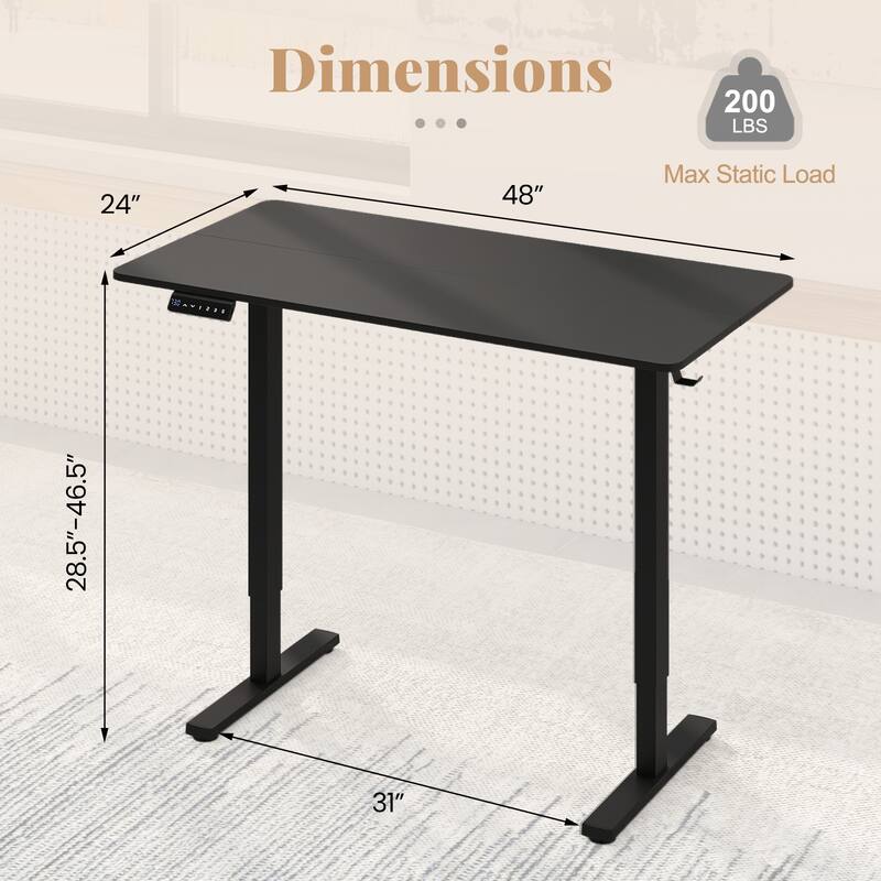 Adjustable Height Electric Standing Desk 48 x 24 Sit to Stand Computer Table with Memory Presets and Sturdy Metal Frame