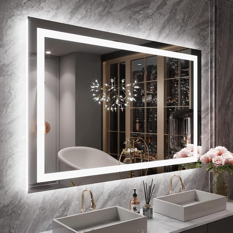 55x36 Inch Frameless LED Bathroom Mirror,Smart Mirror - White