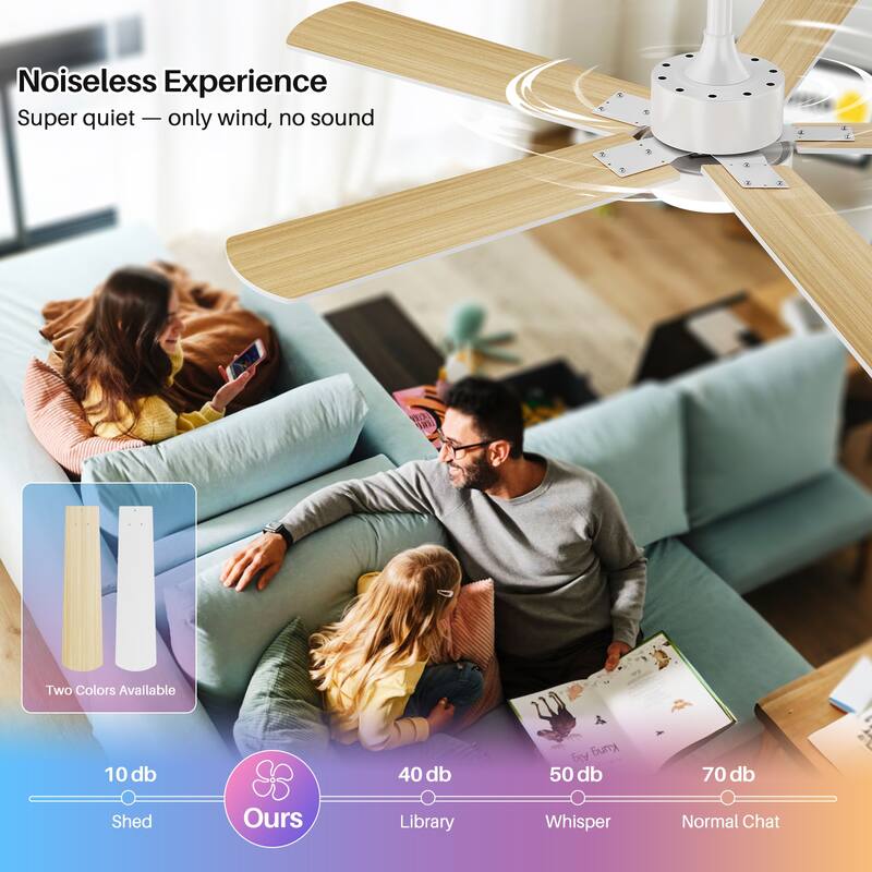 Modern Farmhouse Large Ceiling Fan with Integrated Light and Remote, Ceiling Fan with Timer and 6-speed Wind