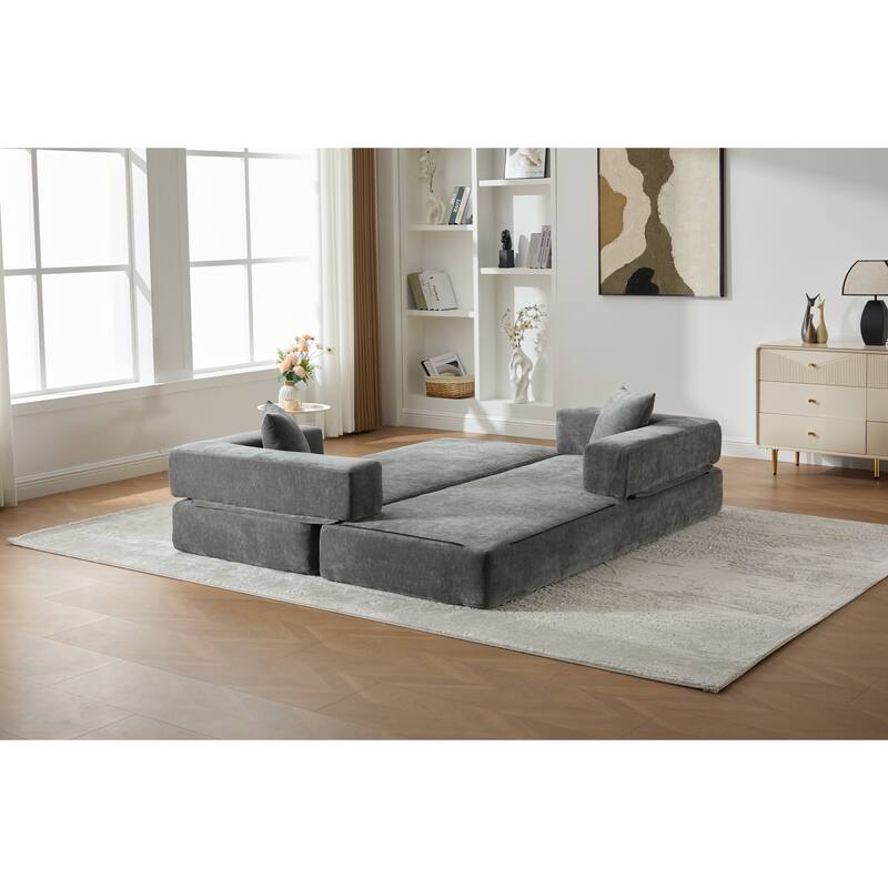 Queen Foldable Sofa Bed, 6-in-1 Convertible Sleeper Sofa with Mattress, Chaise Lounge Loveseat with Removable Cover