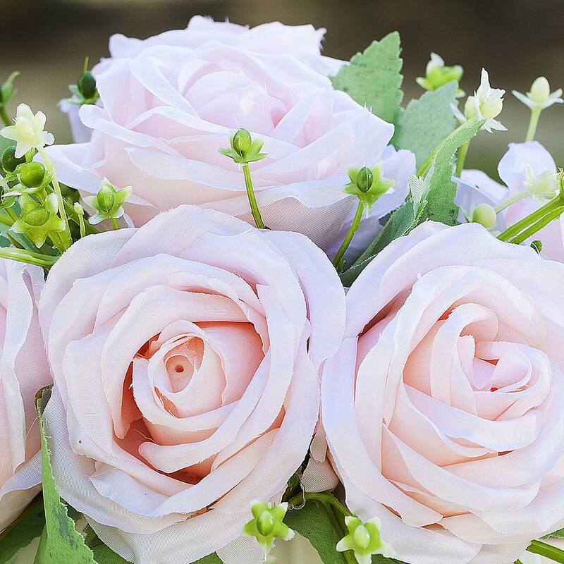 Enova Home Mixed Artificial Silk Roses Fake Flowers Arrangement in White Ceramic Pot for Home Office Decoration