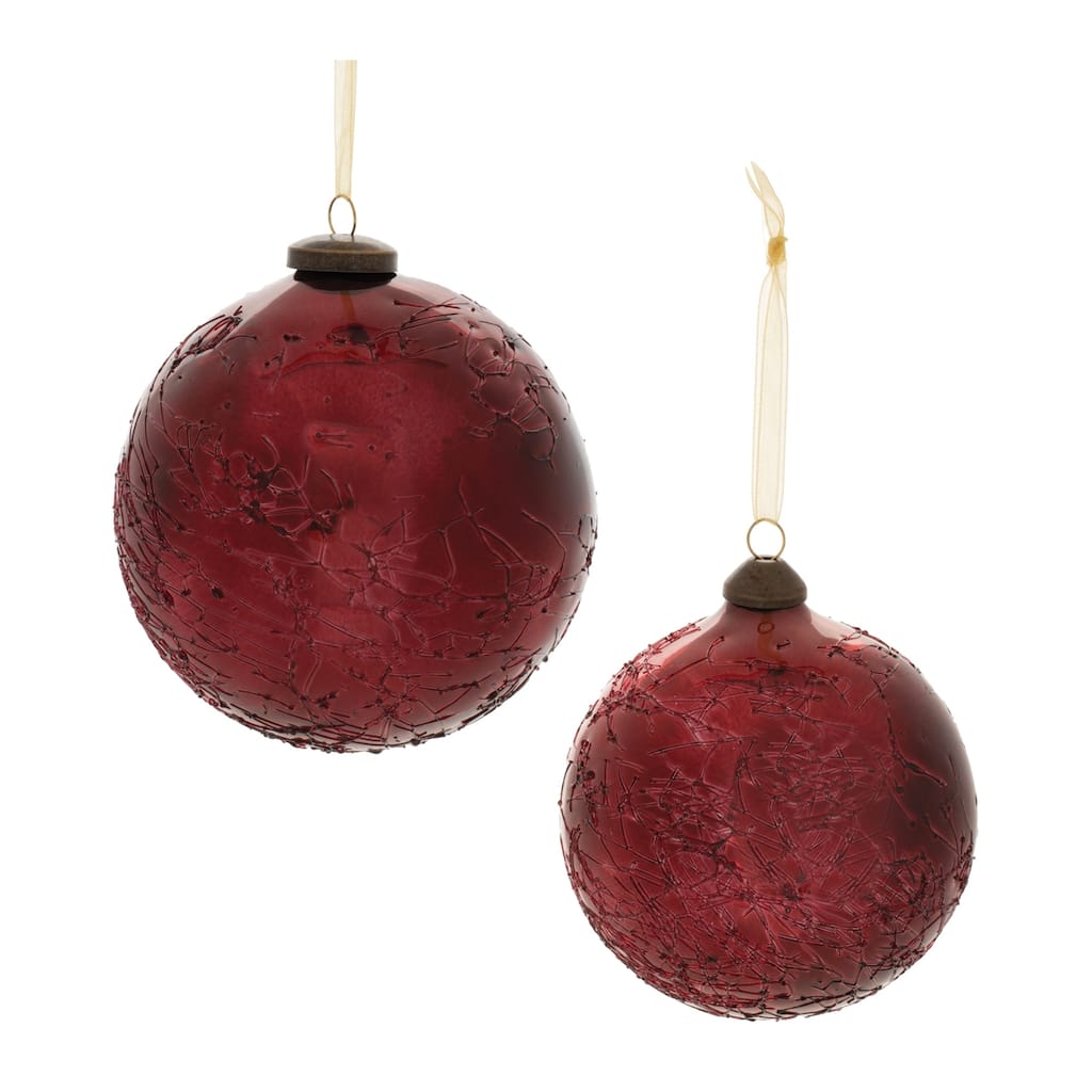 Crackled Glass Christmas Ball Ornaments - 5" (127mm) - Red - 4ct
