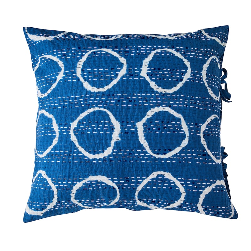 Melange Hand Stitched Kantha Block Print Coverlets and Shams - Circle Euro Sham Set - Full - 2 Piece