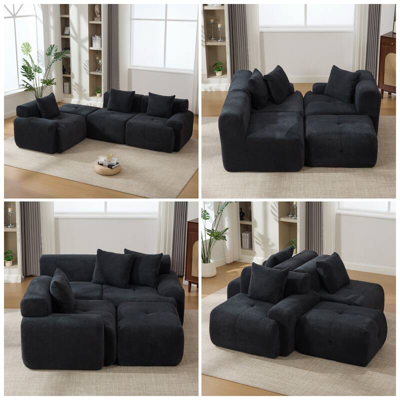 104.3" Modular L-Shaped Sectional Sofa, 4-Piece Oversized 3-Seater Cloud Couch with Ottoman, Tufted Deep Seat & 3 Pillows