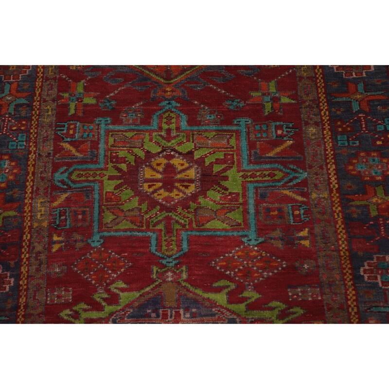 Hand Knotted Oriental 100% Wool Carpet Traditional Geometric Red Heriz Runner Rug - 10' 0'' X 3' 6''